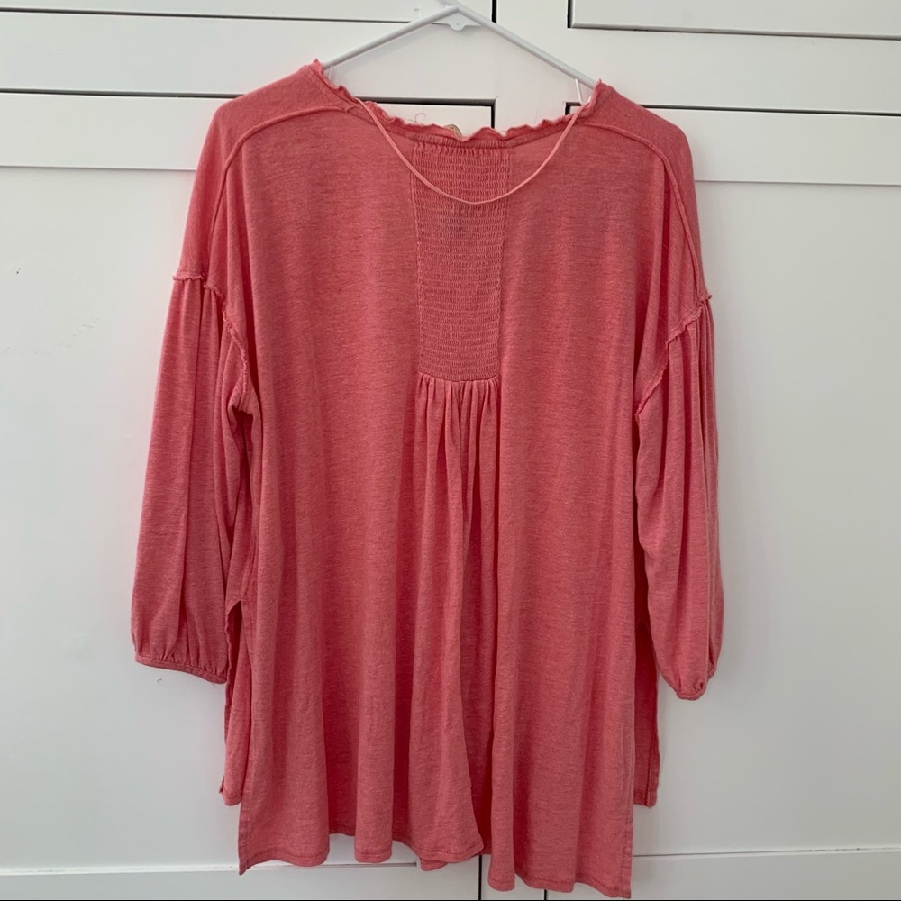 We The Free Pink Linen Blend V Neck ¾ Sleeve Top Size Small - Picture 12 of 12